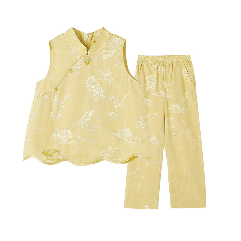 National Style Hanfu-Inspired Summer Set — Top & Pants for Children