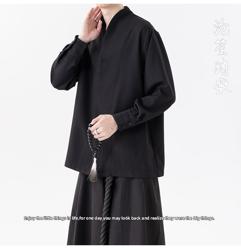 Mens Chinese Style Autumn Trendy Long Sleeve Casual Shirt Jacket