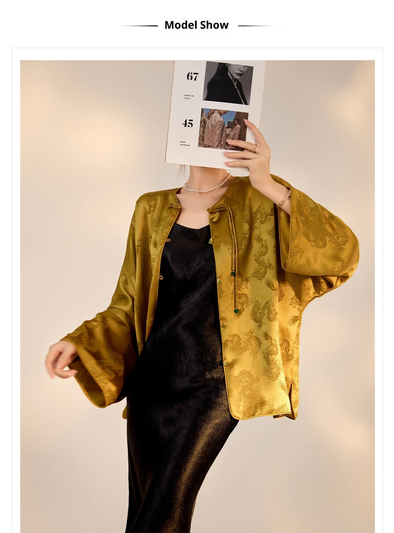 New Chinese Old Money Style Dragon Embroidered Acetate Luxury Coat