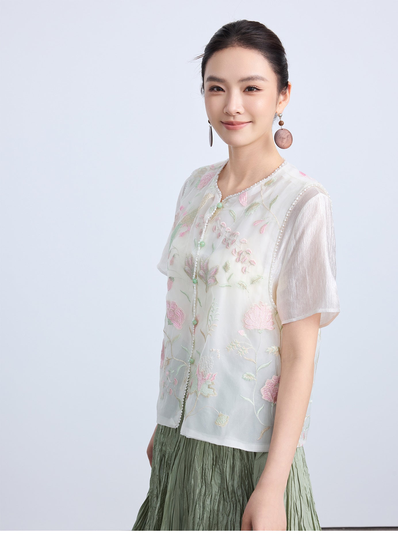 High-Waist Pleated Midi Skirt with Elastic Waist