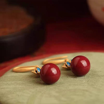 Natural Lotus Earrings for Women Red Chinese Style Retro Lucky Bead Earrings2025New