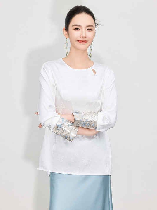 Elegant Spring Jacquard Hollow Shirt for Women