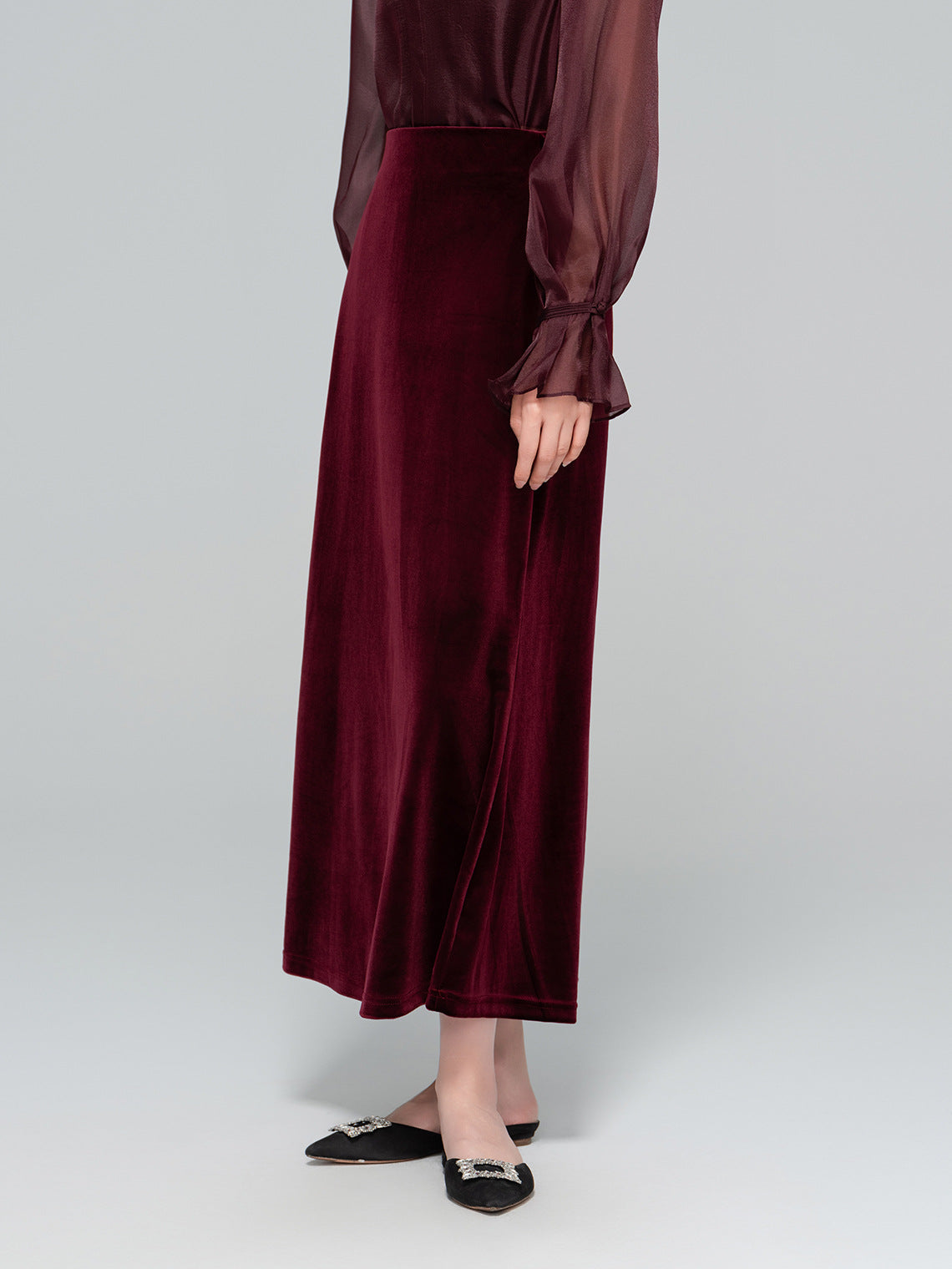 Autumn Velvet Midi Skirt for Women, Elegant Slimming Design