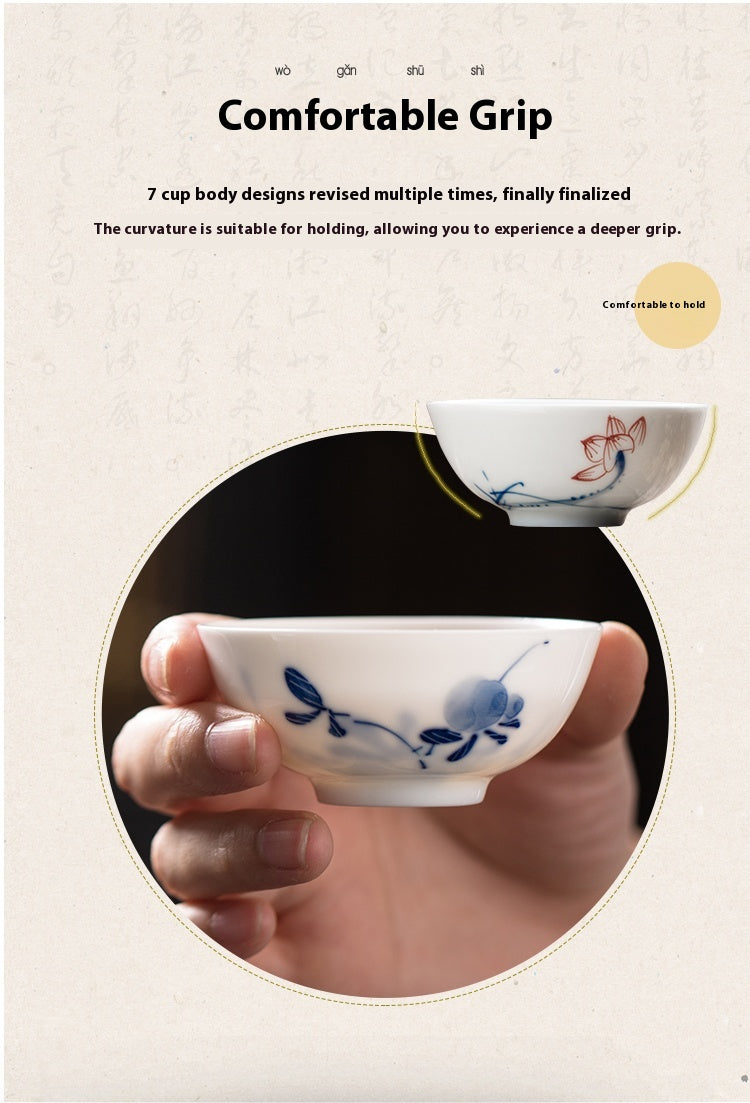 Hand-Painted Blue and White Porcelain Master Tea Cup Jingdezhen
