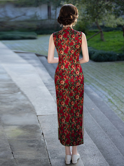 Floral Shadow Rose Cheongsam – 2025 Sleeveless Youth Dress