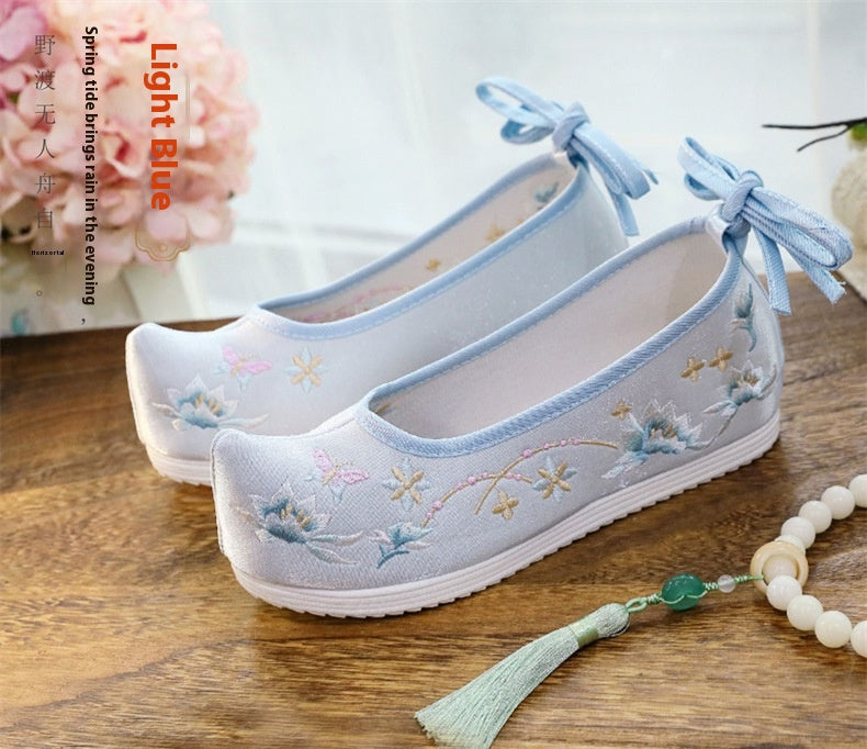 Hanfu Compatible Shoes — Inner Lift Embroidered High Heels for Women
