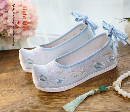 Hanfu Compatible Shoes — Inner Lift Embroidered High Heels for Women