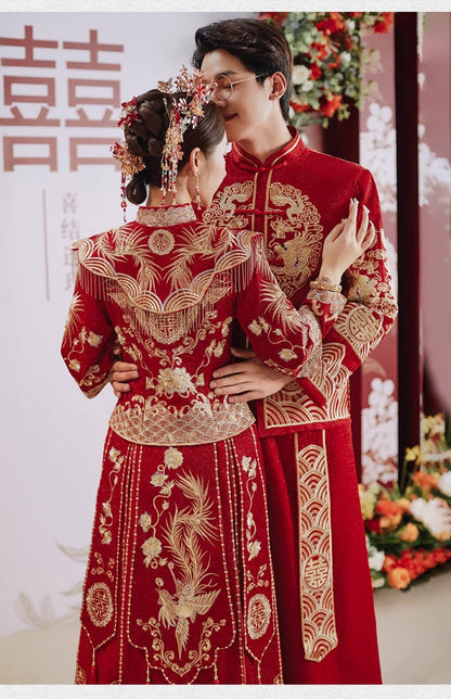 Chinese Wedding Dress Dragon Phoenix Xiuhe Bride & Groom Set