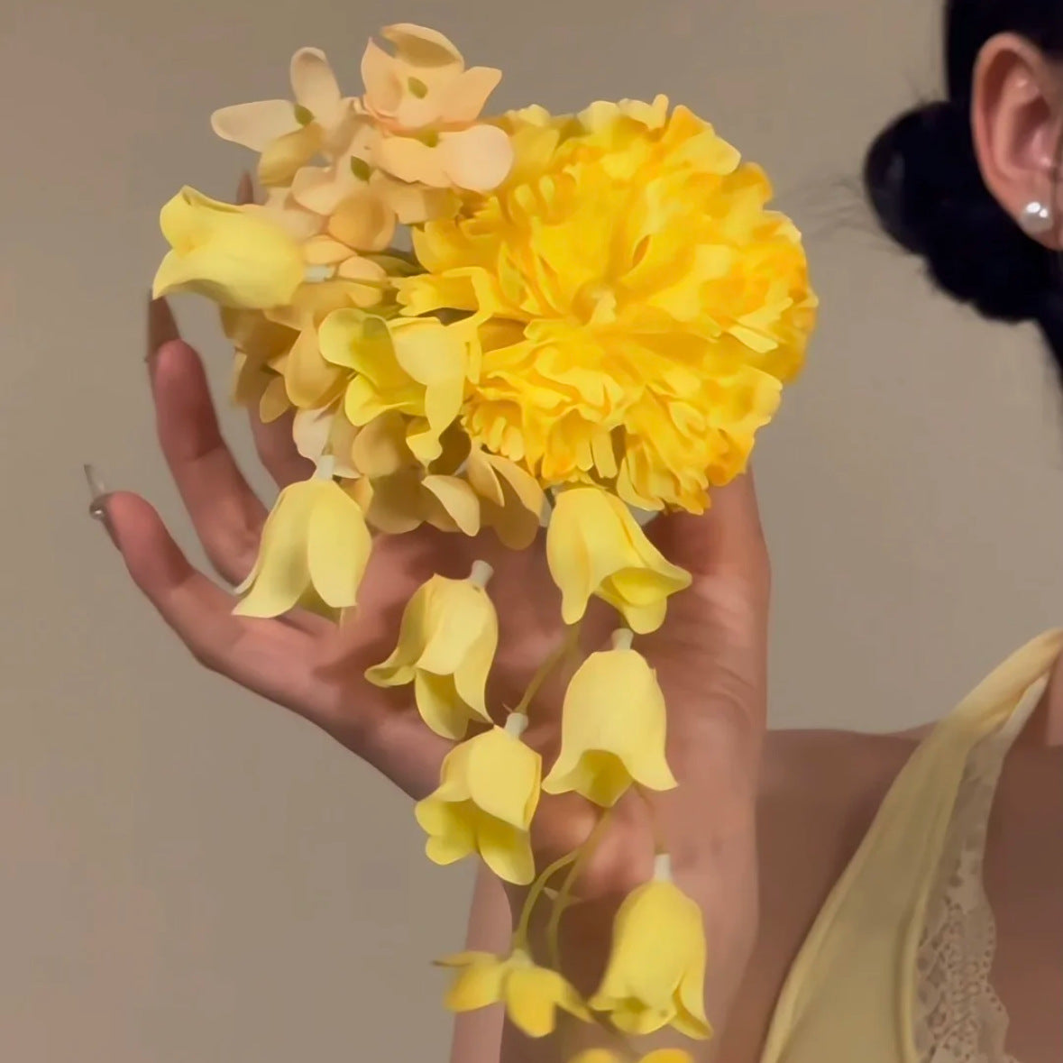 Yellow Floral Tassel Hair Clip New Chinese Style Vintage Hair Accessory