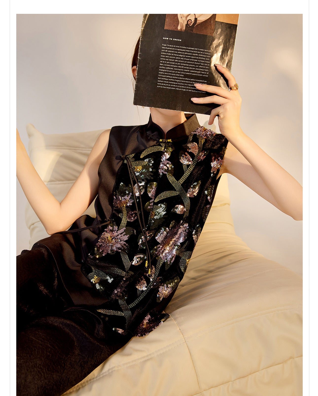 Summer Sequin Asymmetrical Vest Top High-End National Style