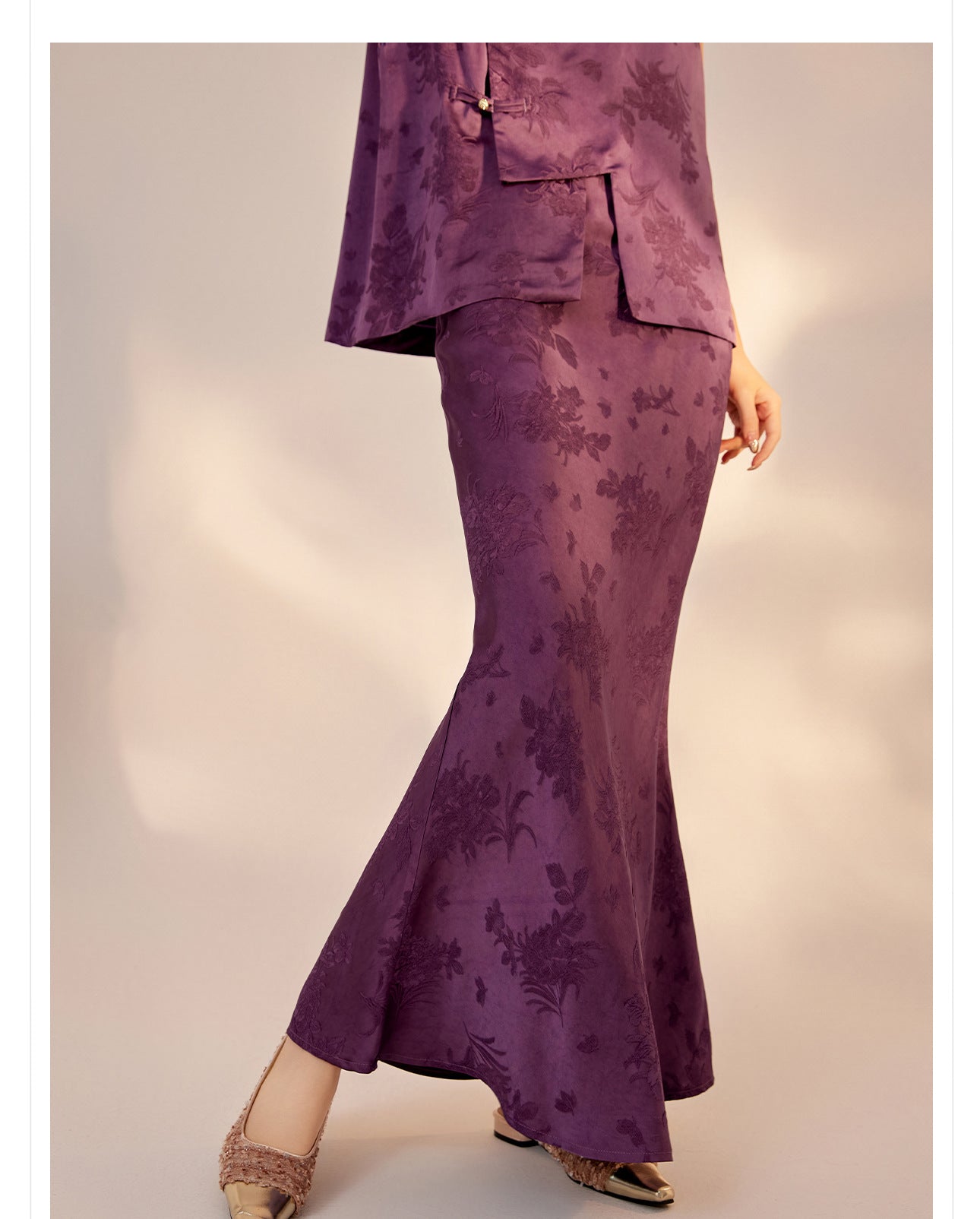 2026New Chinese Style Super Beautiful Purple Printed Rayon Vest and Skirt Early Autumn Set for Women