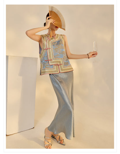 New Chinese Style Heavy Embroidery Rayon Vest for Women