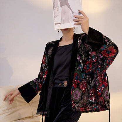 High-End New Chinese Style Embroidered Sequin Coat | Elegant National Top