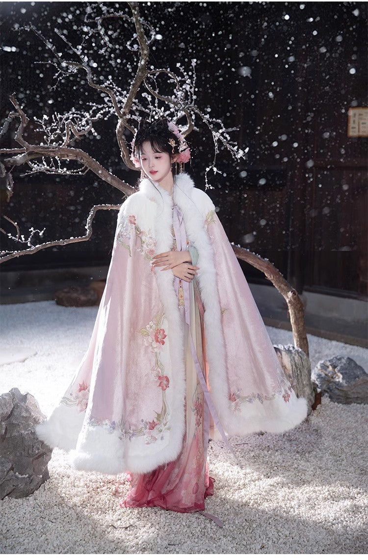 Women's Tang Dynasty Hanfu Winter Embroidered Shirt & Cloak Set