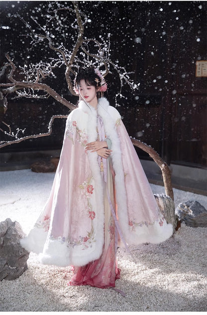 Women's Tang Dynasty Hanfu Winter Embroidered Shirt & Cloak Set