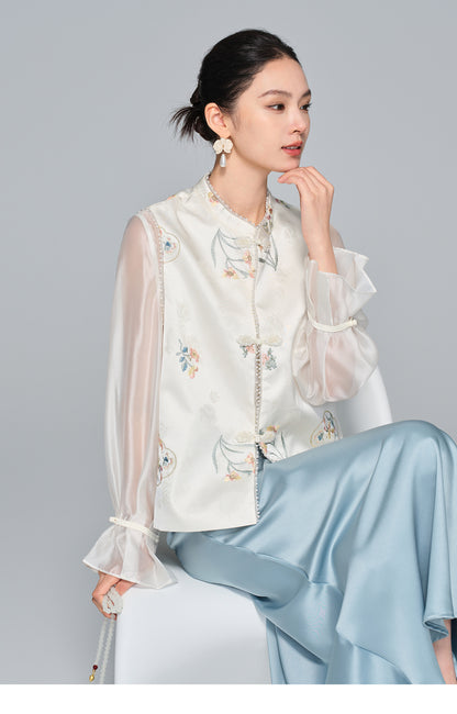 Jacquard Embroidered Stand Collar Vest