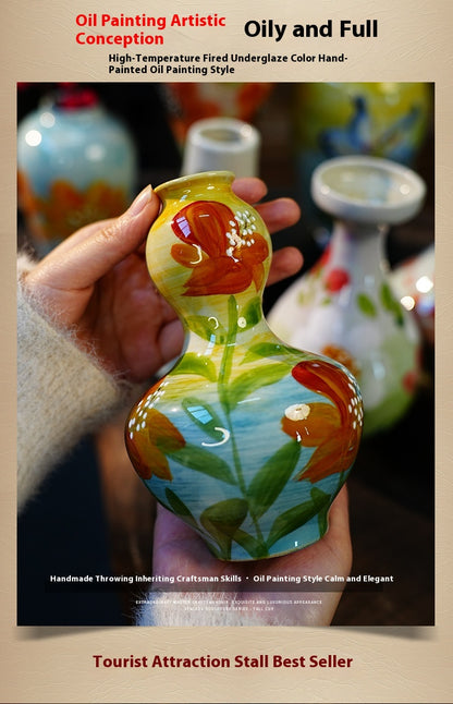 Jingdezhen Handmade Ceramic Vase — Oil Painting Style Small Home Decor