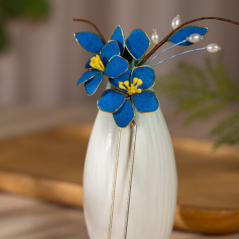 High End Blue Velvet Hairpin Hanfu Hair Accessory Hairpin for Women