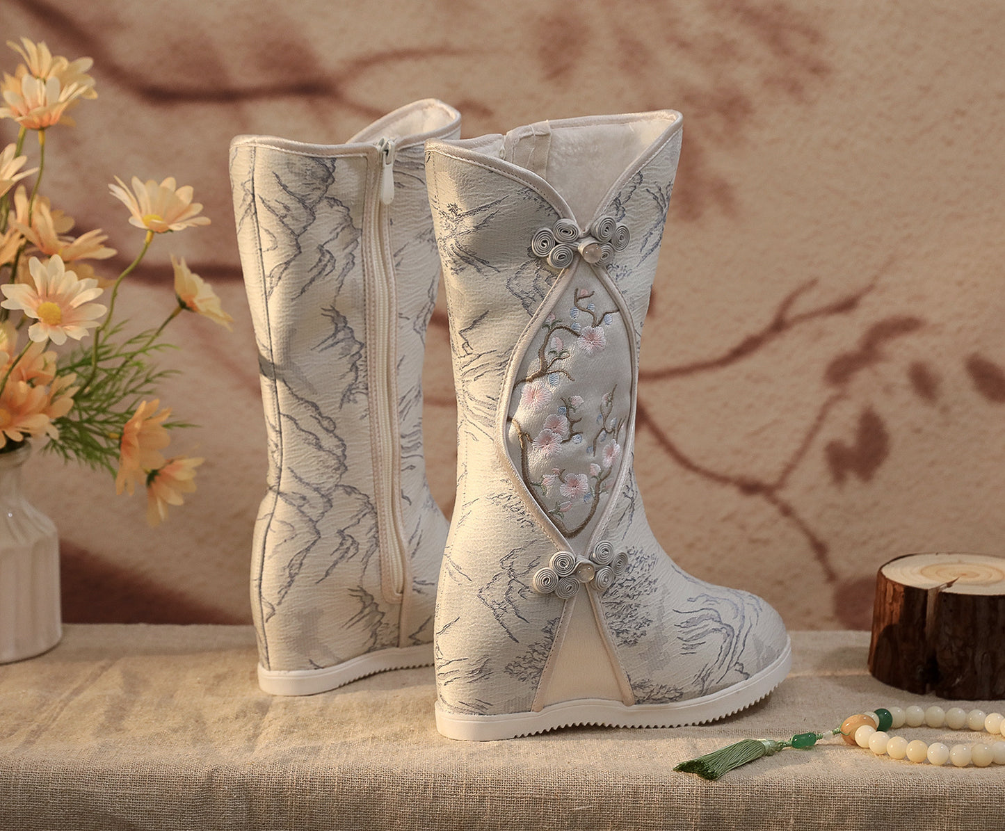 Women’s Hanfu Boots — Embroidered Ink Painting Autumn Height-Increasing Shoes