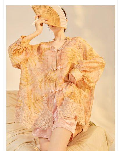 Autumn Chinese Style Lace Patchwork Shirt | Slim Embroidered V-Collar Top