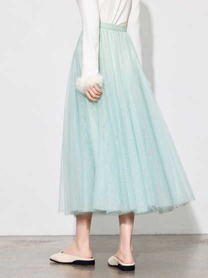 Chic Layered Tulle Skirt — High Waist Fairy Midi A-Line Skirt