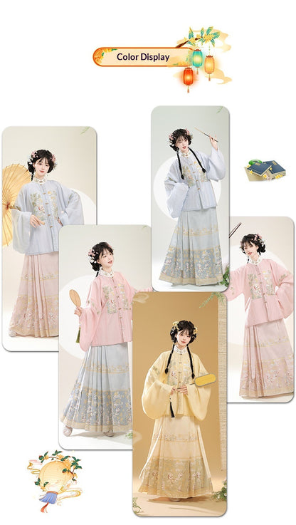 Trees of Sea Ming Hanfu Set Adult Stand Collar Embroidered Pipa Sleeve Horse Face Skirt