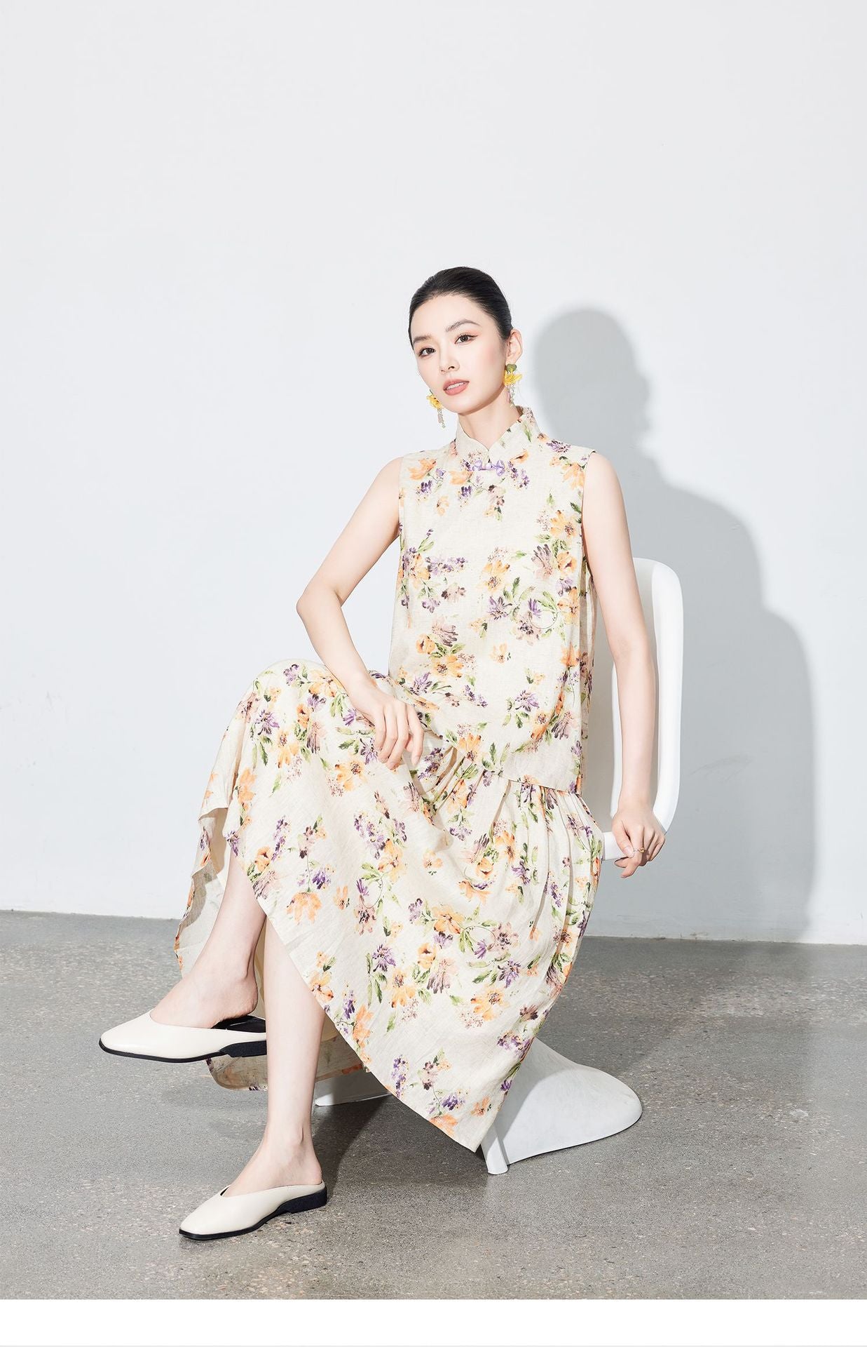 High-End Linen Sleeveless Button Top & Slimming Skirt for Women