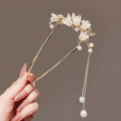 Super Fairy Bell Orchid Tassel U Hairpin Women High End Step Shake