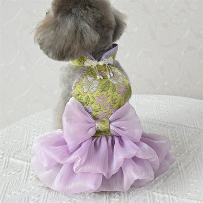Chinese Style Pet Cheongsam Princess Style Tang Suit Dog Cat Dress Teddy Bichon Clothes