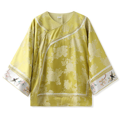 Elegant Yellow Jacquard Rayon Shirt New Chinese Style Top 2026