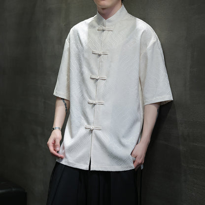 New Chinese Style Tang Shirt — Men’s Short-Sleeve Retro Button-Up Top