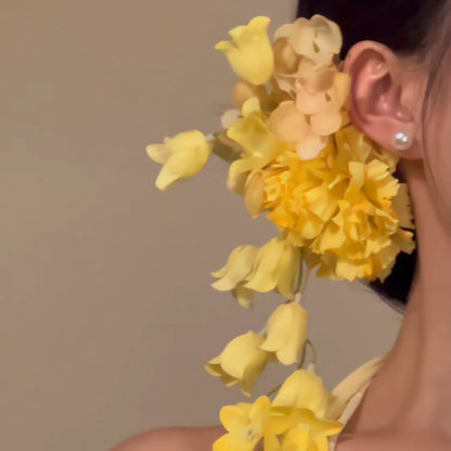 Yellow Floral Tassel Hair Clip New Chinese Style Vintage Hair Accessory