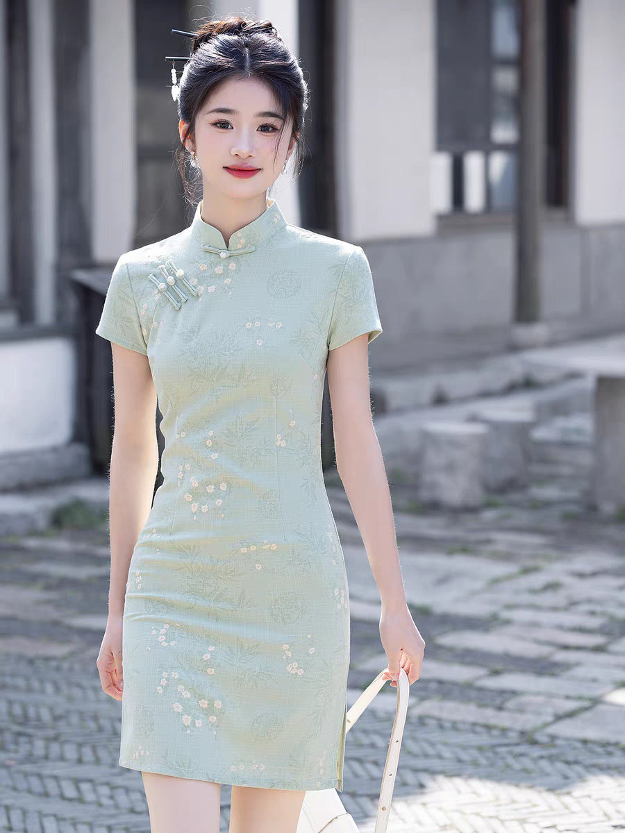 Yellow Cheongsam 2025 – Summer Slim Fit Elegant Daily Dress