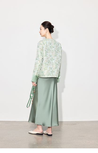 Elegant Chinese Style Long Sleeve Jacquard Top