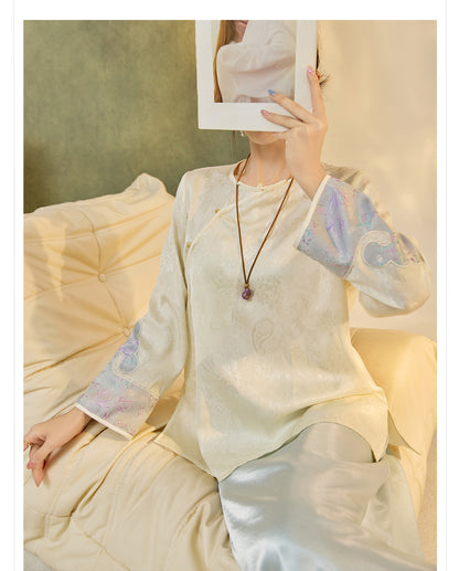 2025 New Chinese Style Elegant Jacquard Shirt | High-End Embroidered Button Top