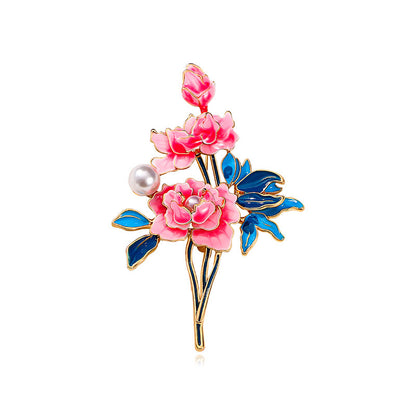 Handmade Enamel Peony Brooch — Luxury Chinese Style Cheongsam Pin