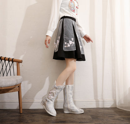 Women’s Hanfu Boots — Embroidered Ink Painting Autumn Height-Increasing Shoes