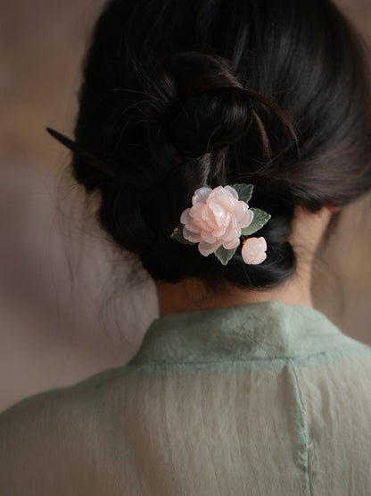 Hanfu Cheongsam Hairpin Pink Peony Forest Style Sweet Hair Accessory