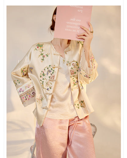 2026 Autumn New Chinese Style Printed Embroidered Acetate Coat for Women