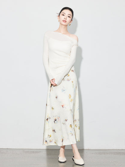 Chic Printed Midi Skirt, Side Slit Design for Women