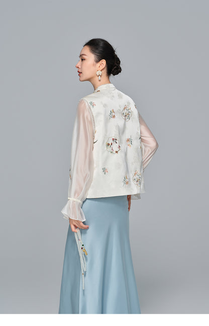 Jacquard Embroidered Stand Collar Vest