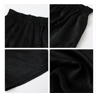 New Chinese Style High-Waist Wide-Leg Acetate Pants for Women