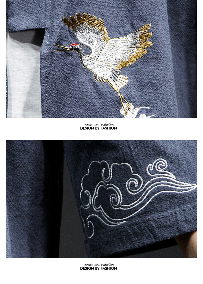 Mens Chinese Hanfu Taoist Robe Retro Kimono Jacket Trendy Top