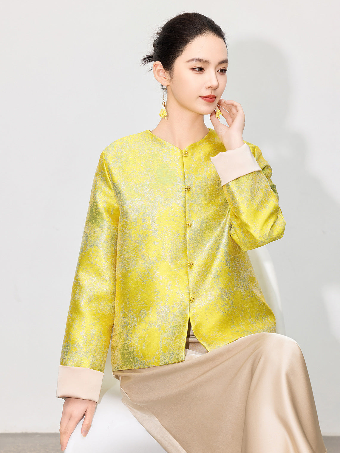 High-End Stylish Jacquard Tang Suit Inspired Top
