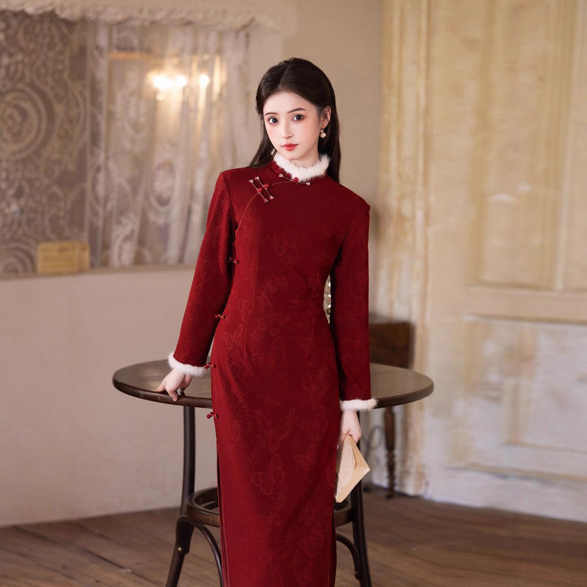 2025 New Red Velvet Cheongsam | Daily & Engagement Warm Dress