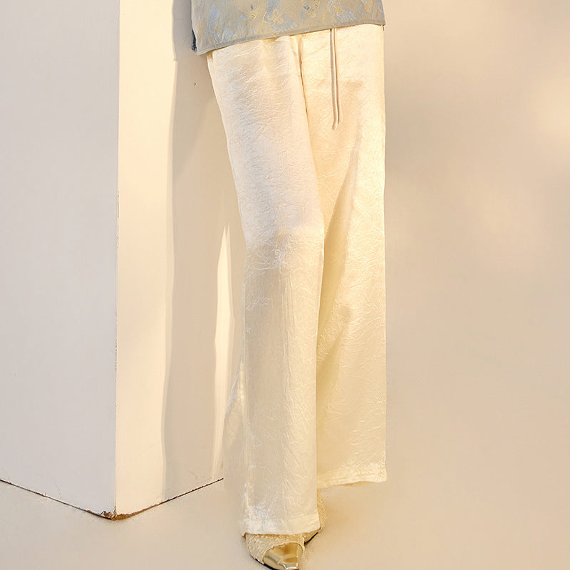 New Chinese Style High-Waist Wide-Leg Acetate Pants for Women