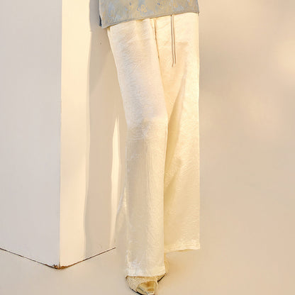 New Chinese Style High-Waist Wide-Leg Acetate Pants for Women