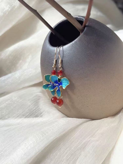 Burnt Blue Red Glaze Earrings | Ancient Style Ming Dynasty Hanfu Cheongsam Accessory