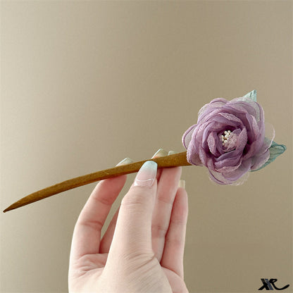 Purple Rose Hairpin Summer Mesh Flower Ancient Style Hair Accessory