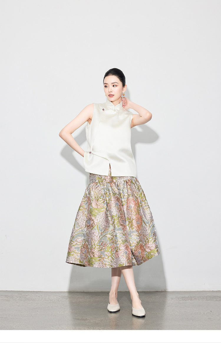 Early Spring Retro Jacquard Embroidered Vest & Skirt Set
